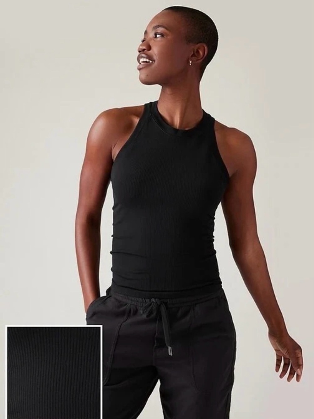 Athleta set of two renew racerback tanks size large black and navy